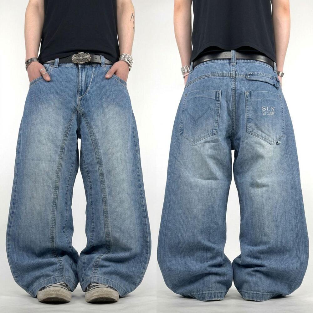 Vintage y2k embroidered grunge skater baggy faded stonewash rare jeans